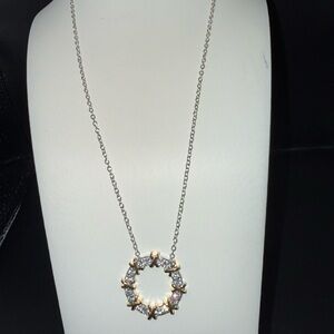 Elegant Gold and Silver Wreath CZ Necklace Like New !! Stunning